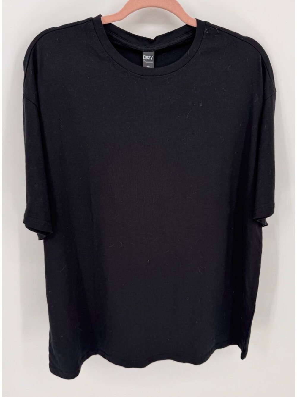 Dazy Womens Black Oversized T-Shirt With Heart Cutout Back Shoulder Size L